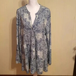 Wonderly Julianna Tiered, Long Sleeve Tunic Top, Blue & White, Size XL.  NWT